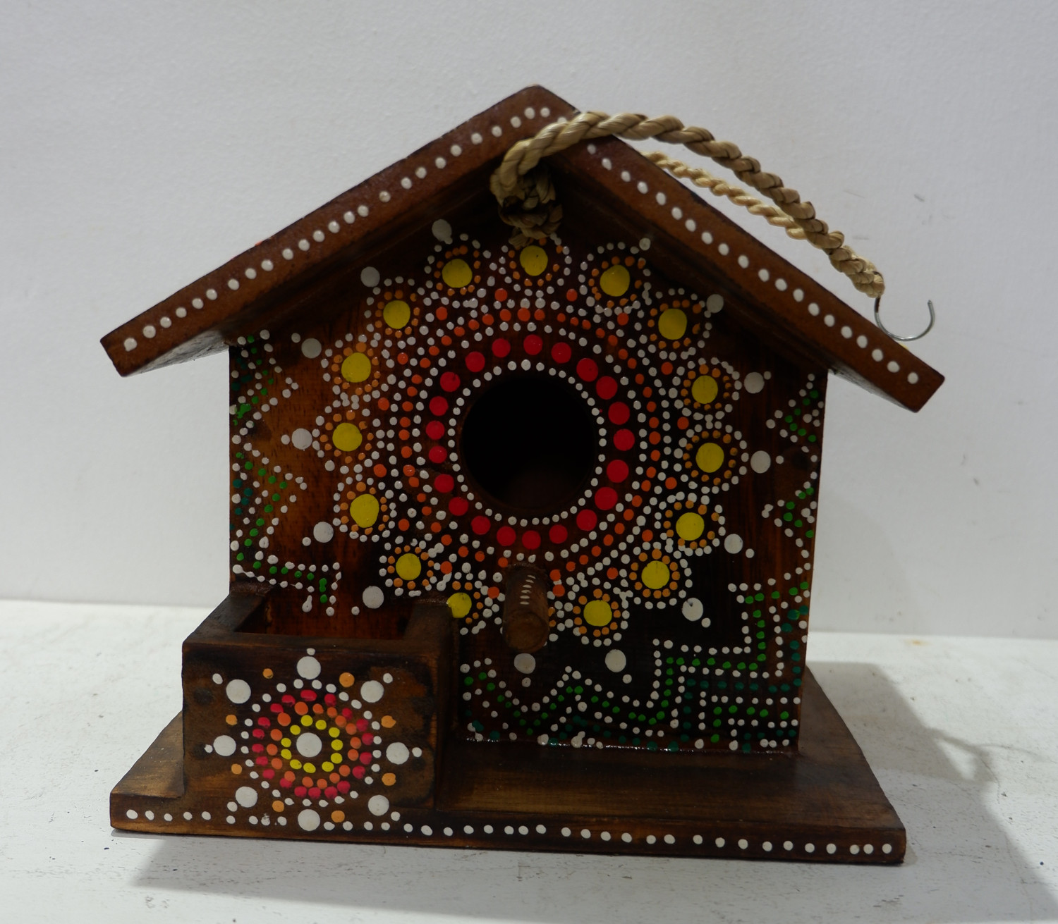 Wooden Bird House Dot Painting